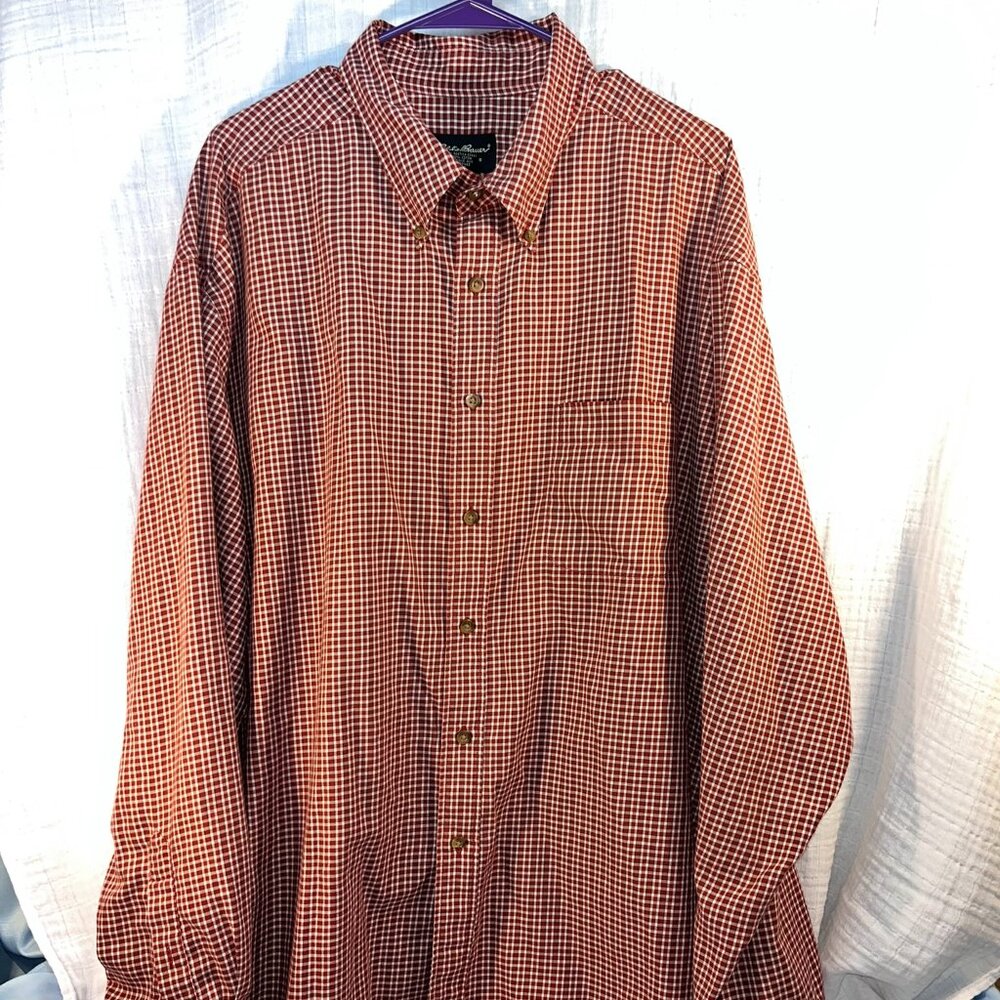 EDDIE BAUER Men's Shirt Size 2XL - Long Sleeve - Red Plaid - Excellent Condition